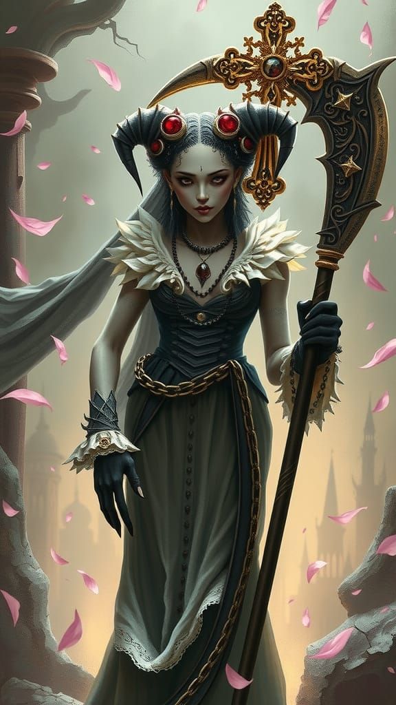 Baroque Woman Confronts the Enigmatic Clown and the Scythe i...