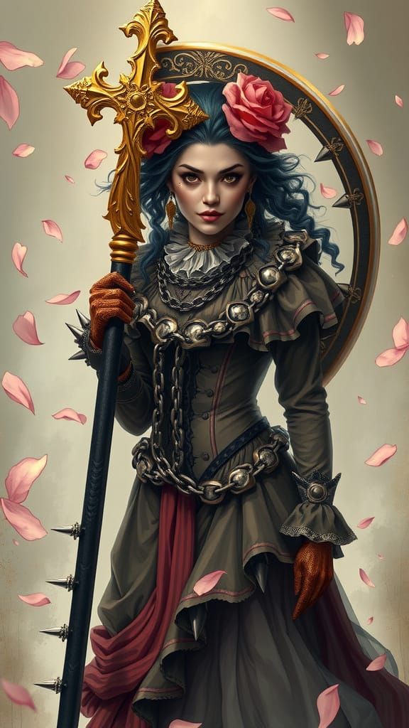 Baroque Mysterious Woman Wields Colossal Scythe in Dreamlike...