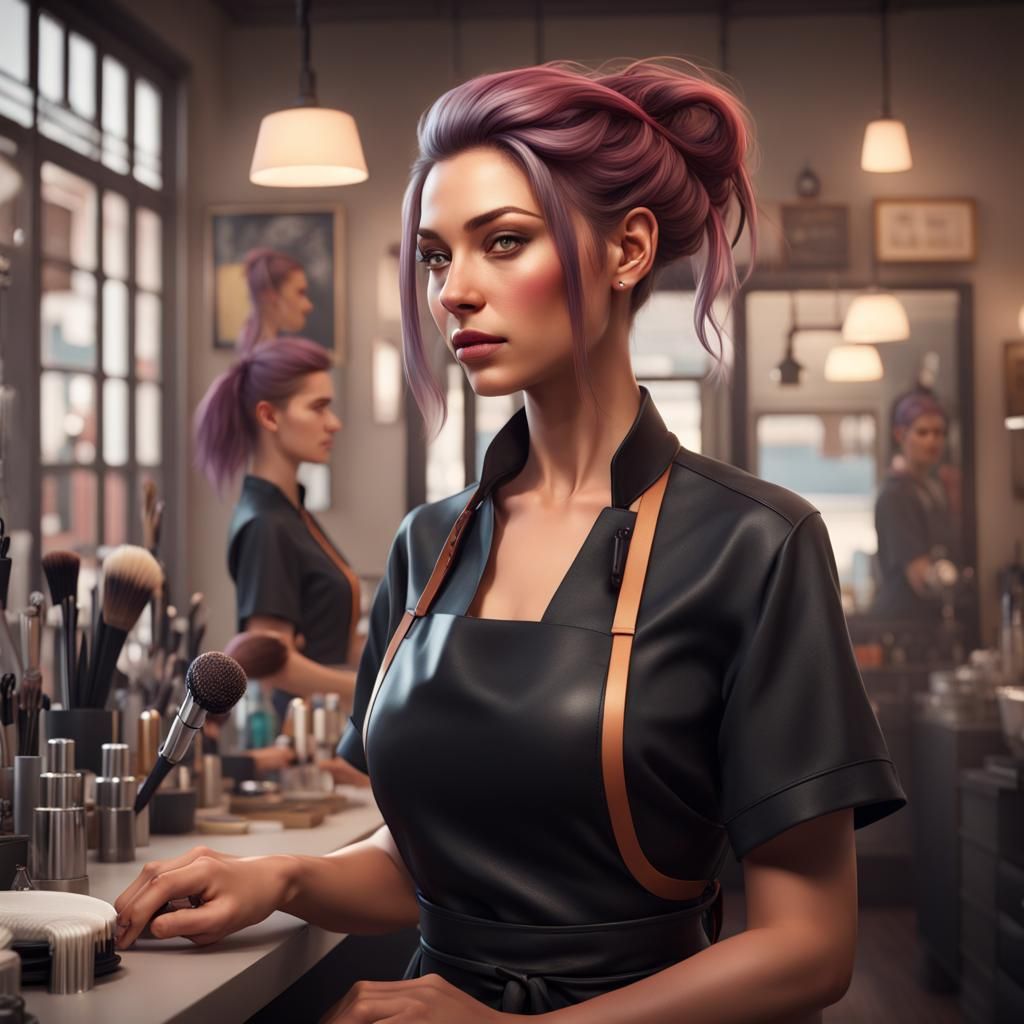 Hairdresser Portrait in Hyperdetailed Digital Art Style