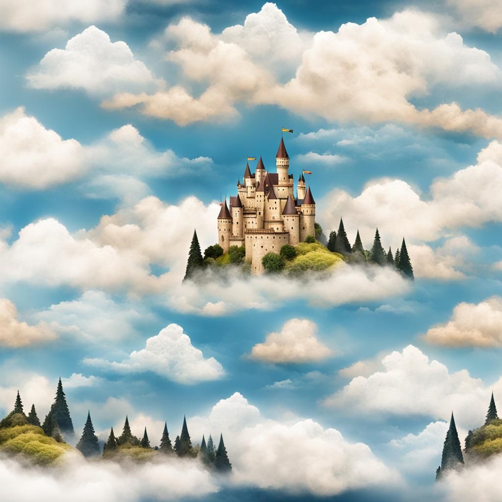 Dreamy Castle Floating on a Cloud