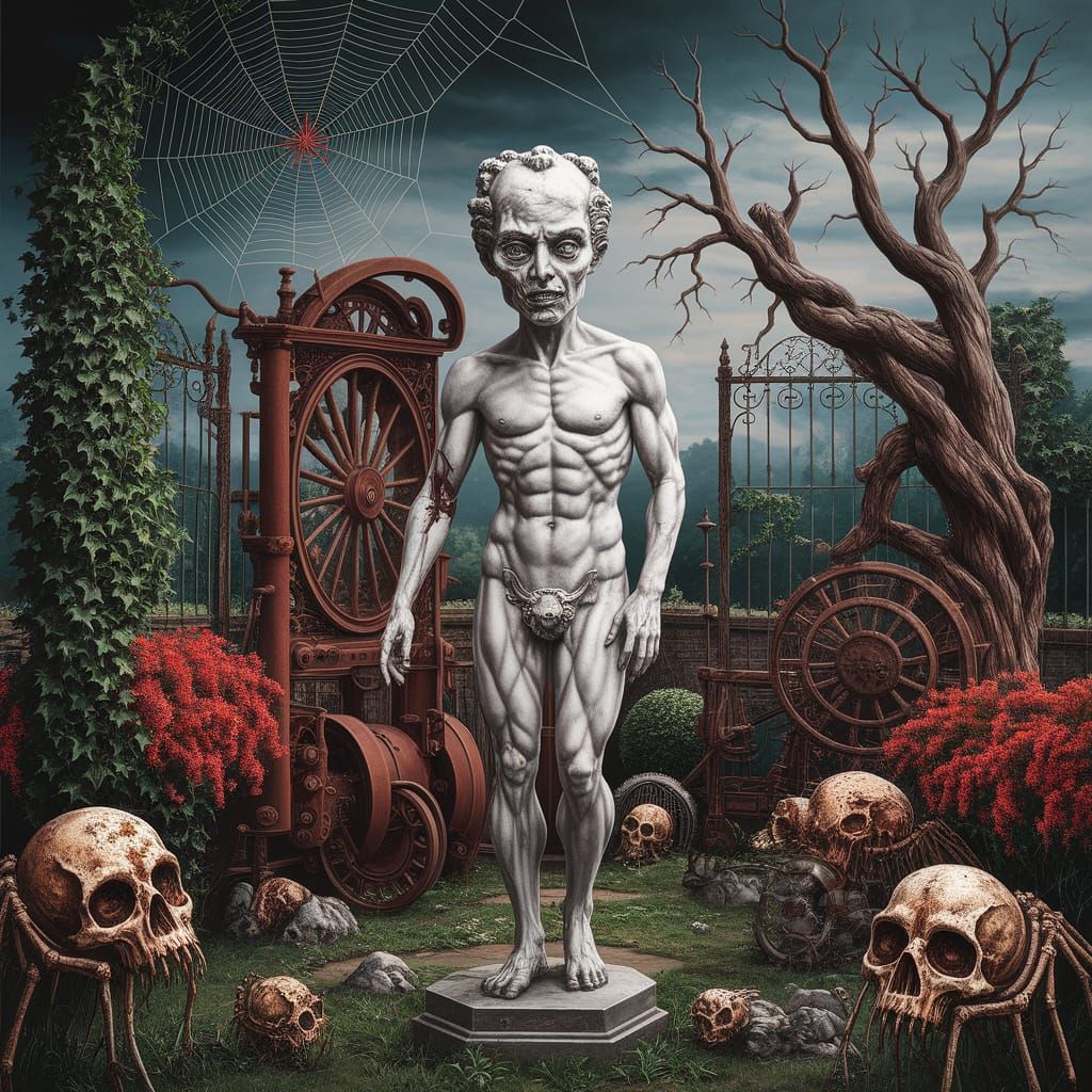 Distorted Statue in Surreal Victorian Garden