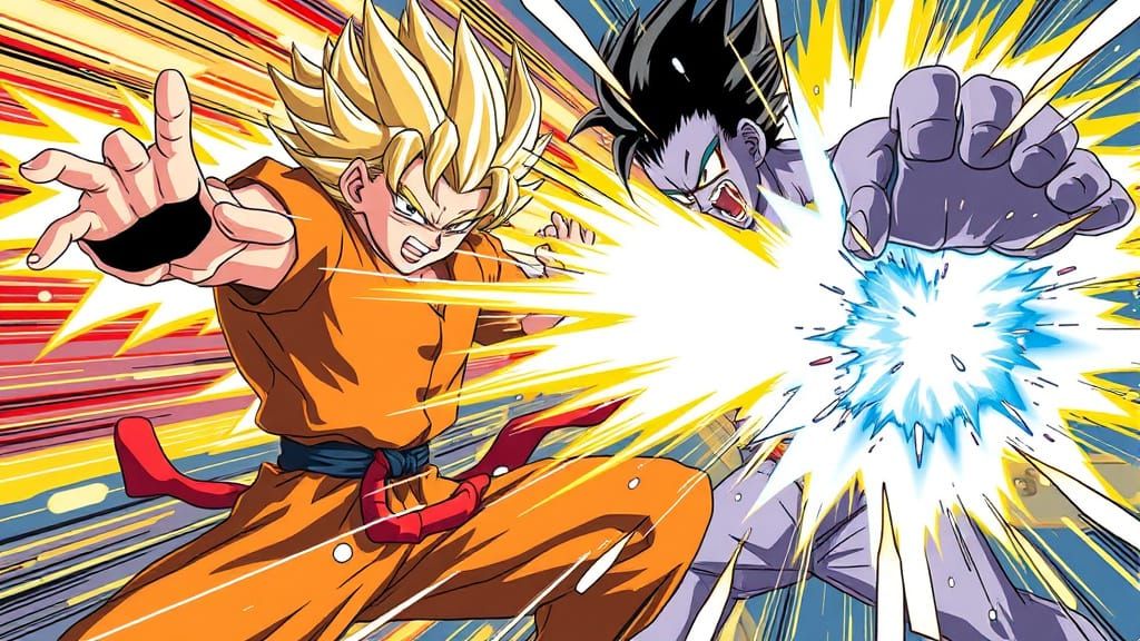 Anime Battle Scene: Energetic Punch and Rival Confrontation