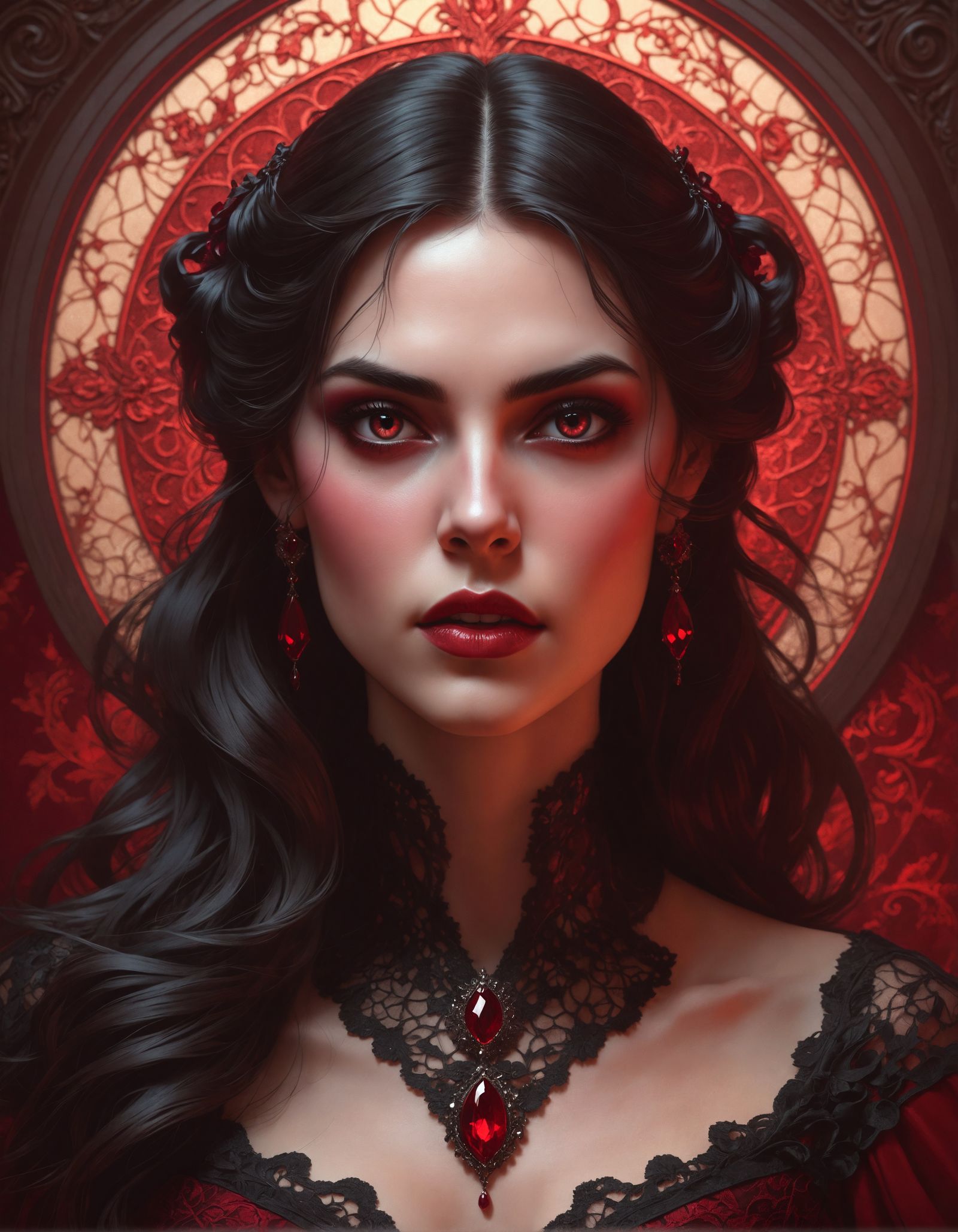 Hyperrealistic Vampire Woman Portrait in Dramatic Lighting