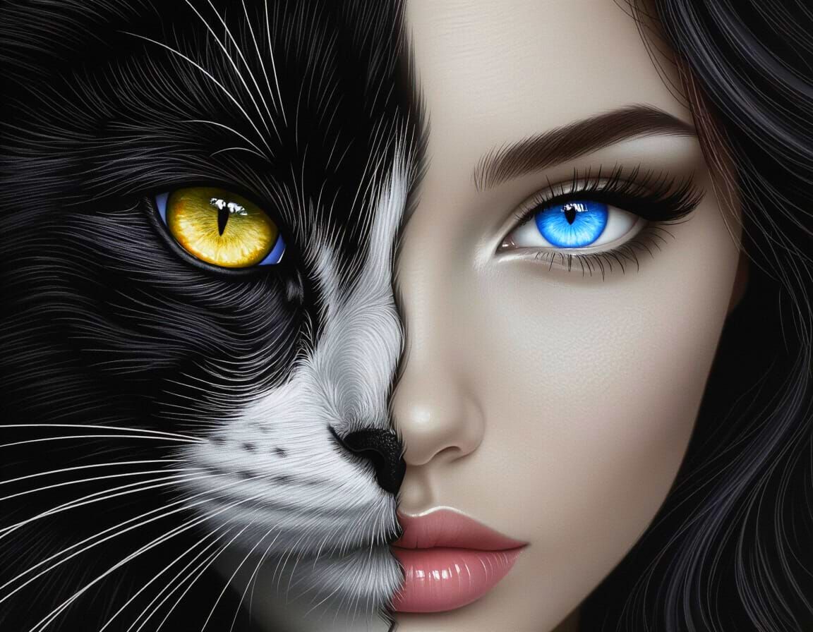 Surreal Woman-Cat Hybrid in Digital Art