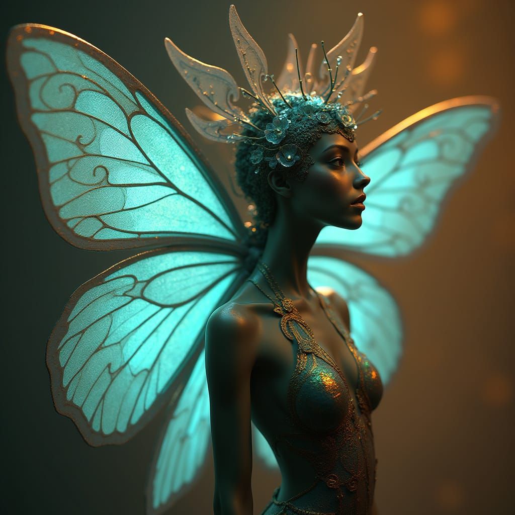 Bioluminescent Moth Humanoid Portrait in Digital Art