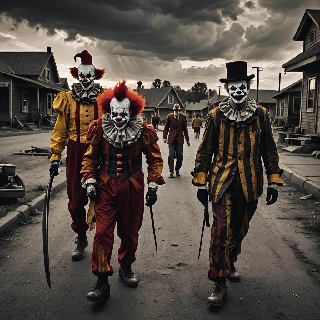 Scary Clowns Terrorize Town in Ansel Adams Style
