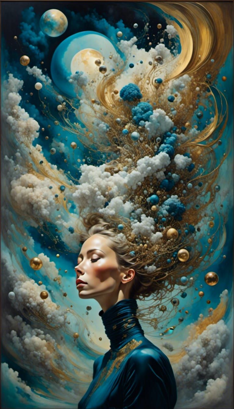 Celestial Woman Portrait in Surrealist Style