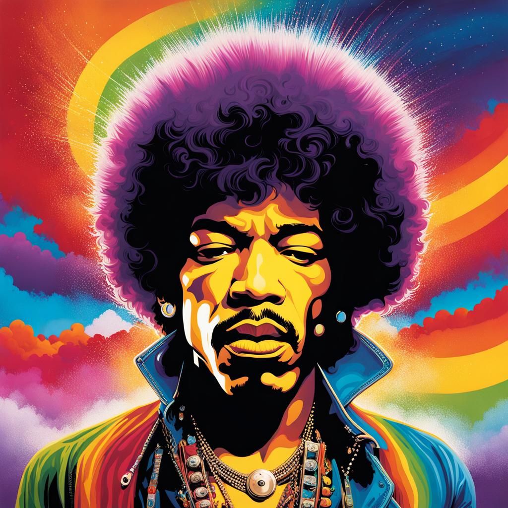 Jimi Hendrix in Rainbow Graffiti Art