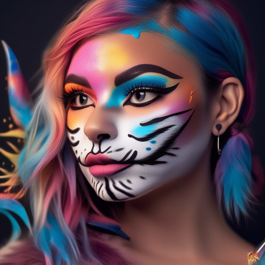 Hyperrealistic Cat Makeup Artist Splash Art