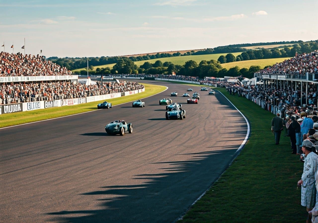 Vintage Silverstone Motor Racing Circuit in 1950s