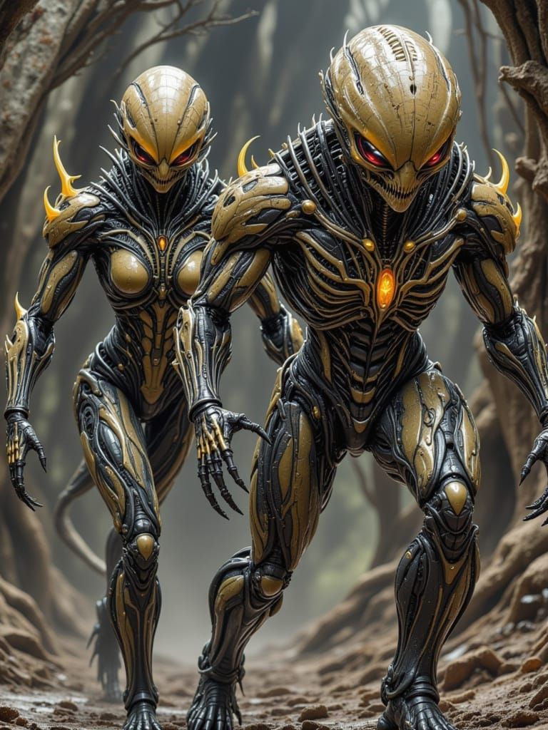Alien Warriors in Dynamic Action Pose
