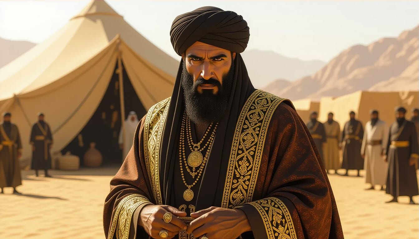 Powerful Arab Chief in Hyperrealistic Desert Portrait