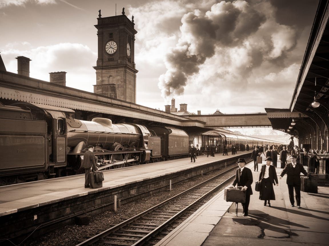 Vintage Train Station in Sepia Tones