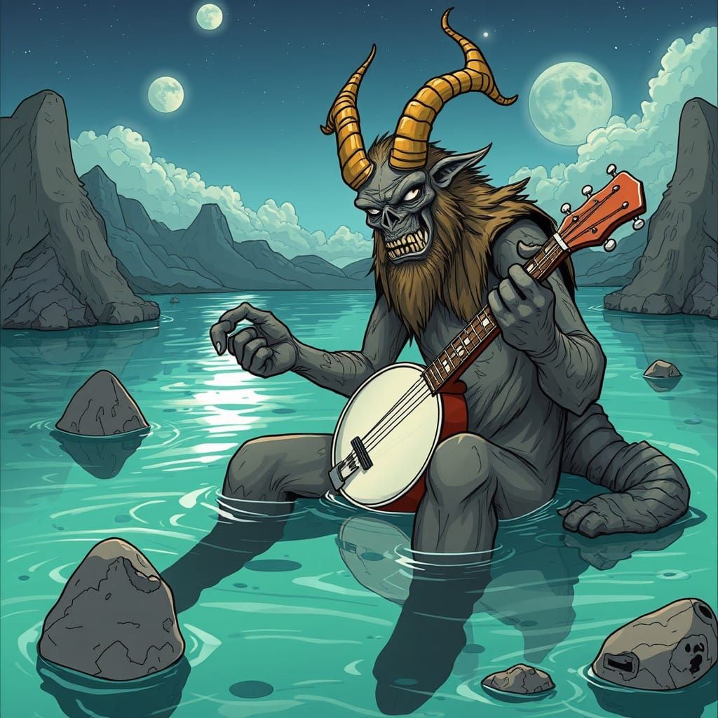 Baphomet in a Sun-Kissed Lagoon, a Banjo in Hand