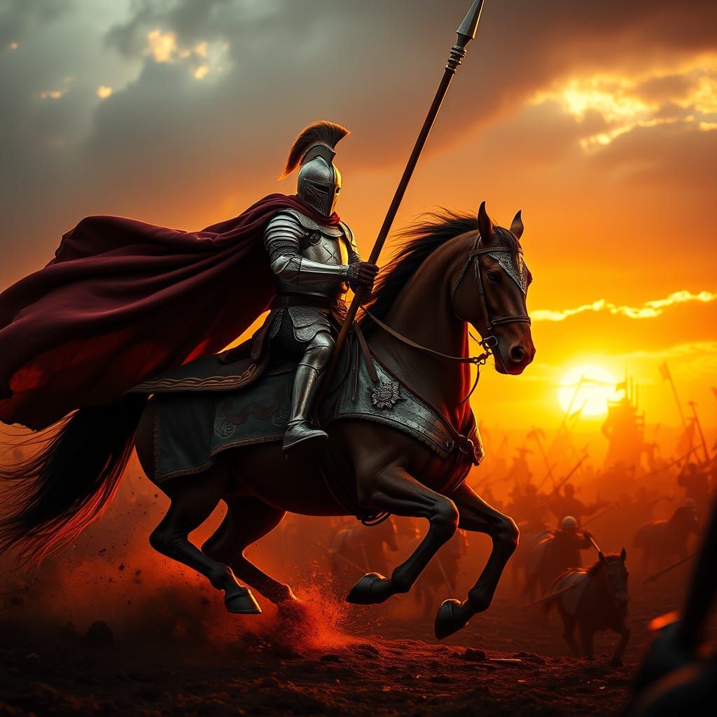 Medieval Warrior Knight Charges into Battle in Epic Fantasy
