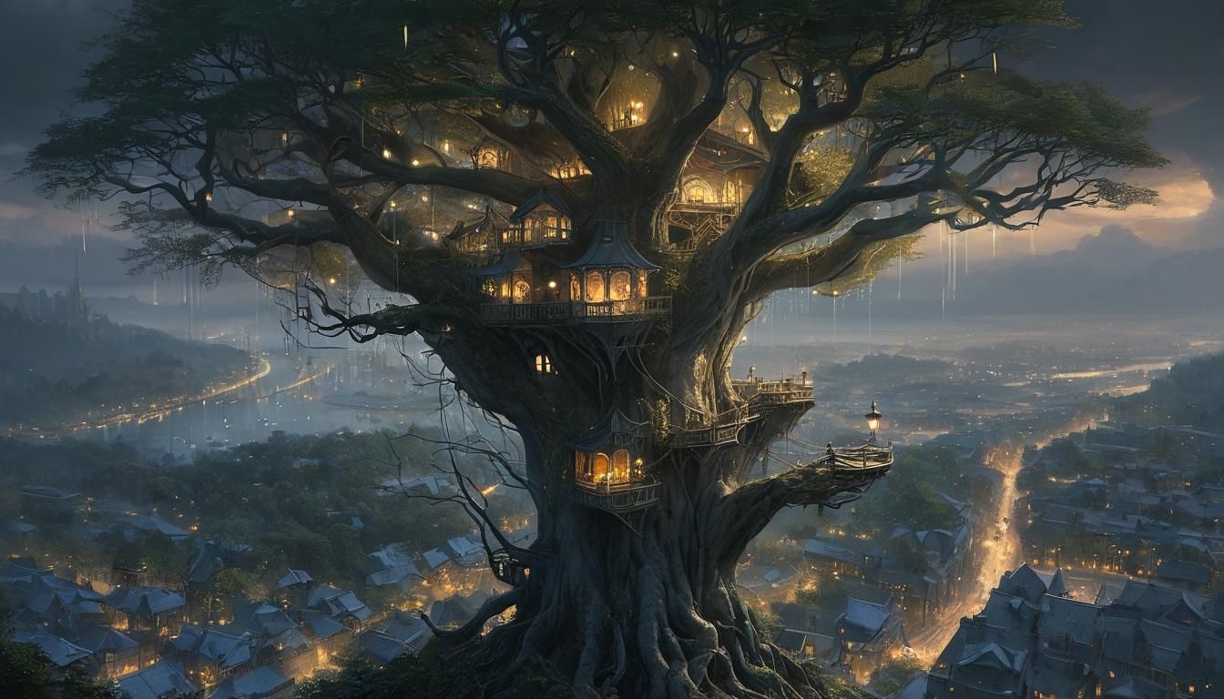 Elven Treetop City in Epic Fantasy Style