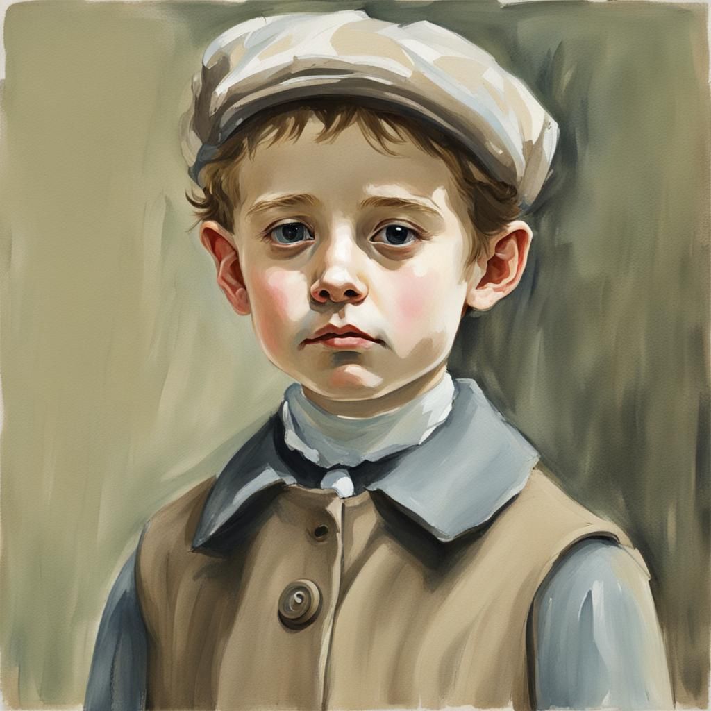 Orphan Child in London: Detailed Gouache Painting