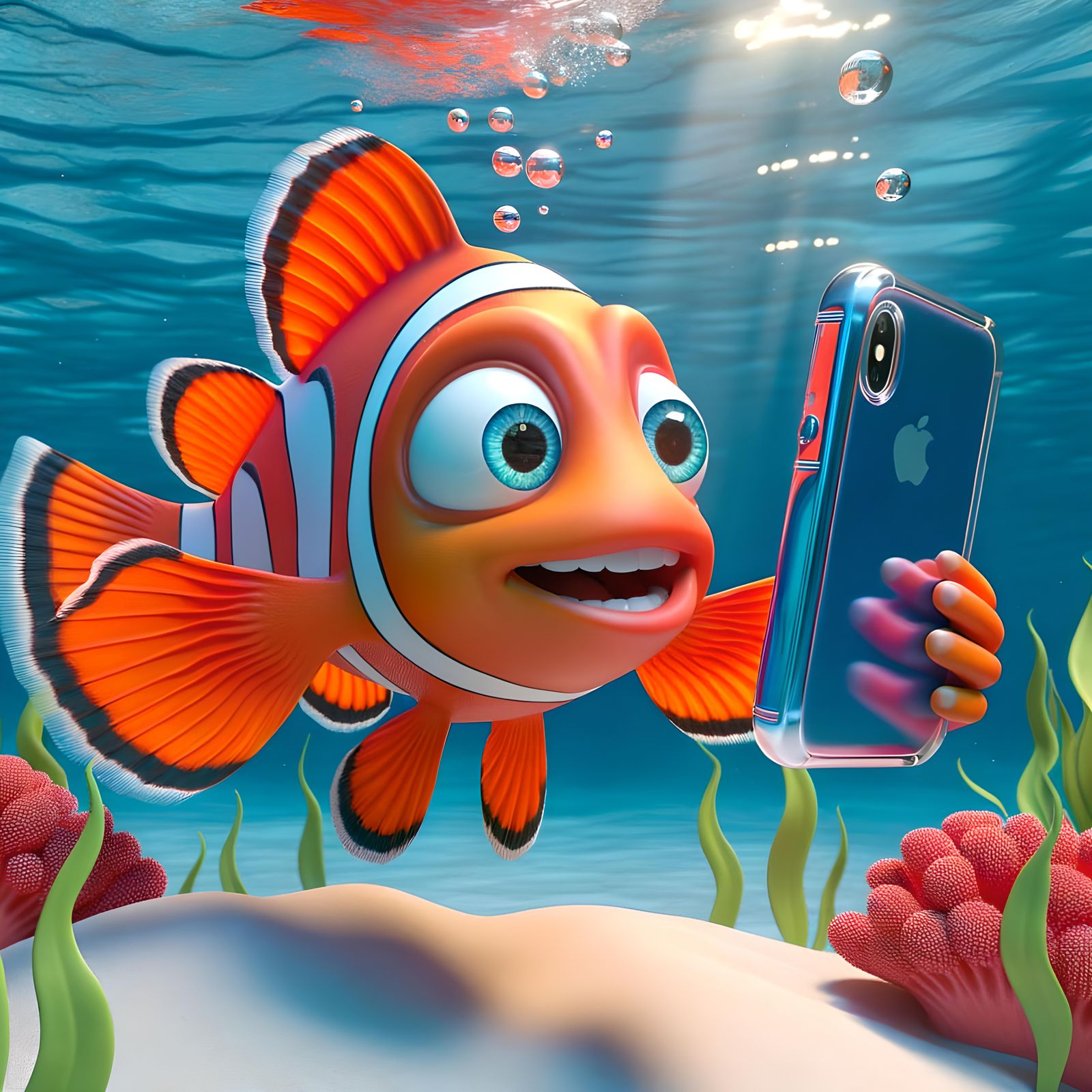 Cartoon Fish Takes Underwater Selfie in CGI Style