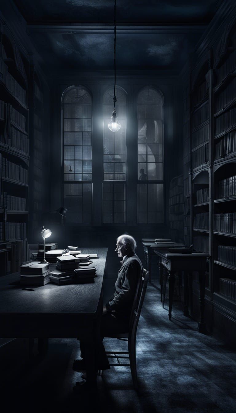 Old Man Reads in Abandoned Future Library