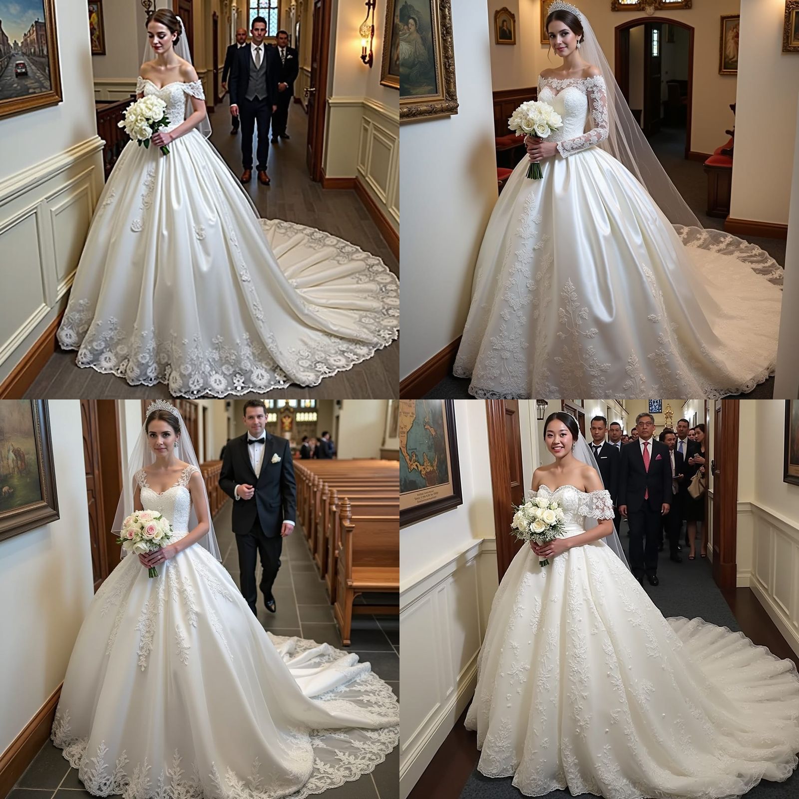Elegant Bride in White Satin Tulle Wedding Dress