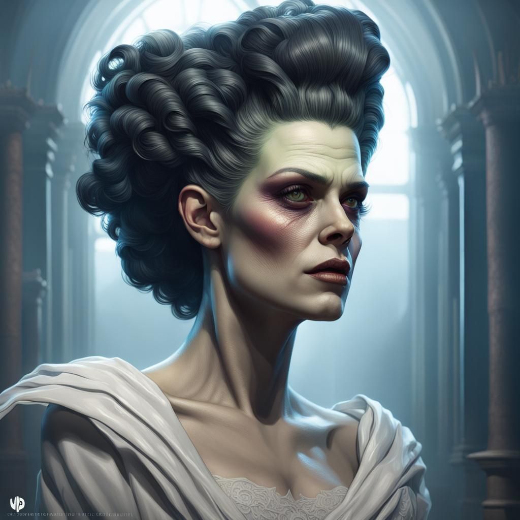 Bride of Frankenstein Portrait in Art Nouveau Style