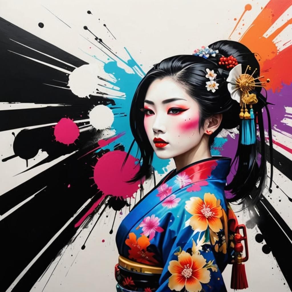 Geisha Kimono in Graffiti Street Art Style