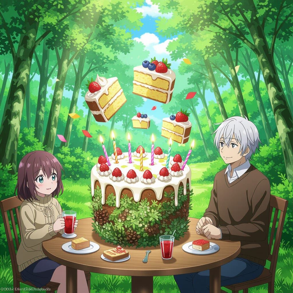 Birthday Cake Slices Emerge from Lichen for Senior Celebrati...