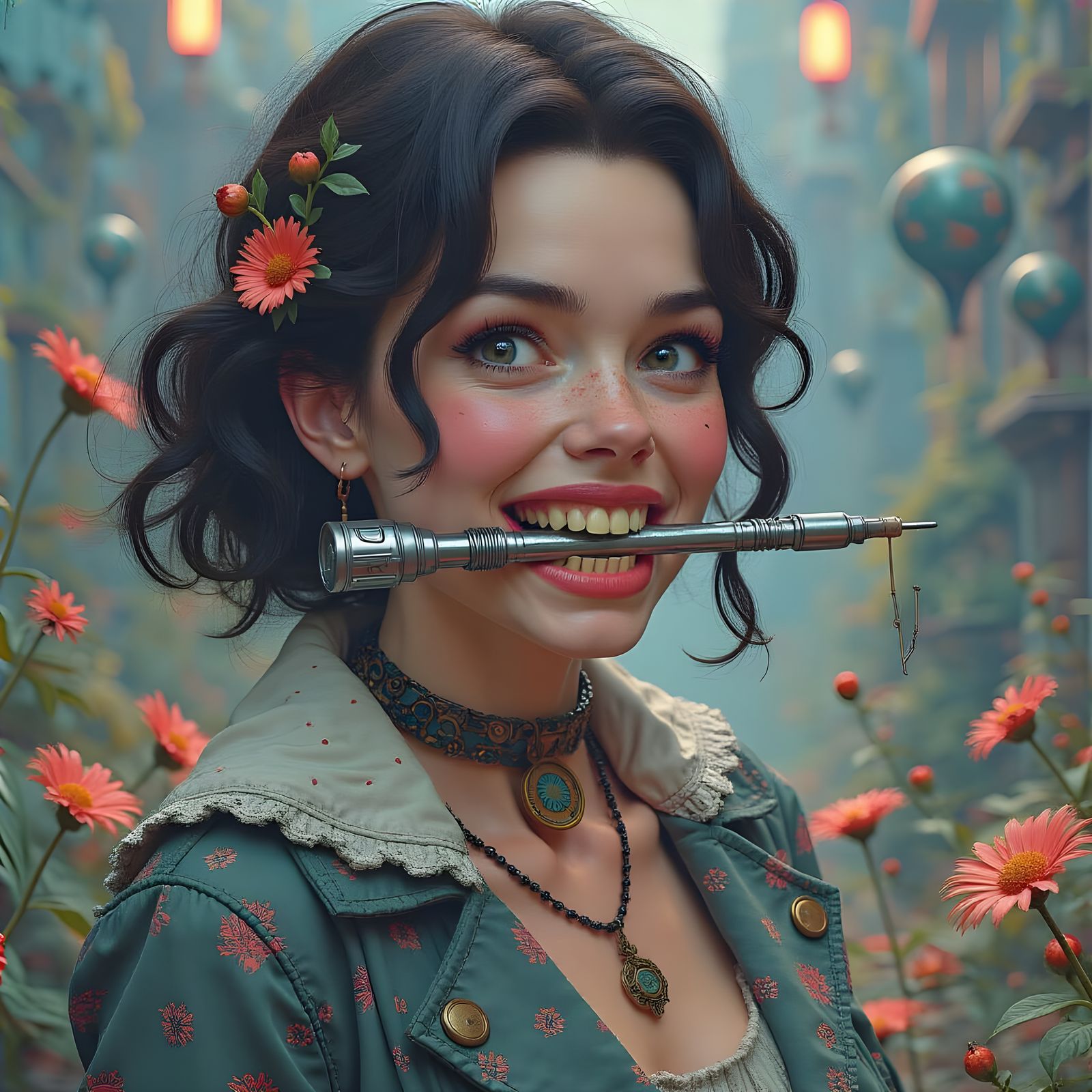 Woman Smiles with Sonic Screwdriver: Fantasy Art