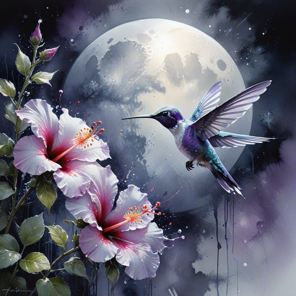 Hummingbird Sips Nectar in Stylized Watercolor