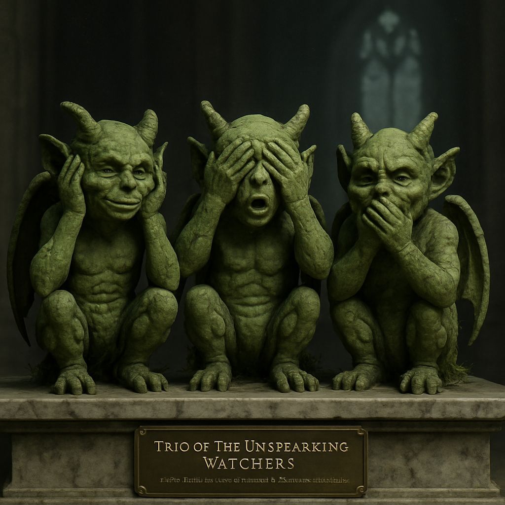 Gothic Gargoyle Trio in Ancient Cathedral
