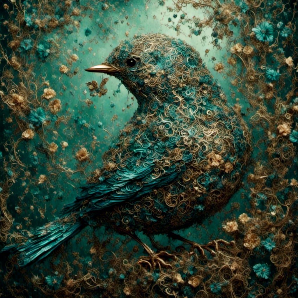 China Songbird on Tea Table in Steampunk Style