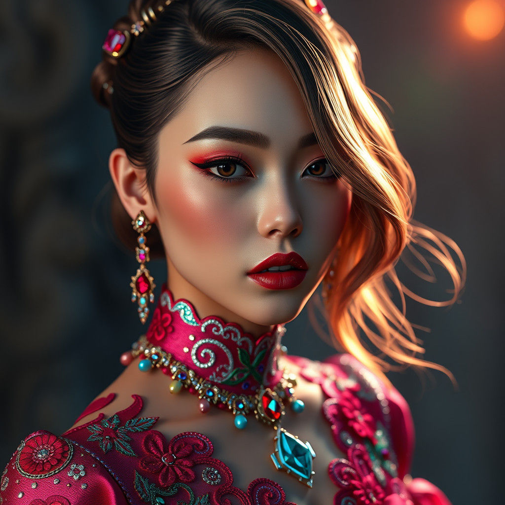 Stunning Woman with Iridescent Clothing: Hyperrealistic Port...