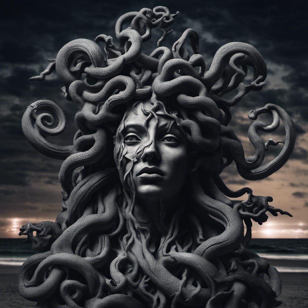 Medusa's Gothic Beach Party: An Abstract Collage