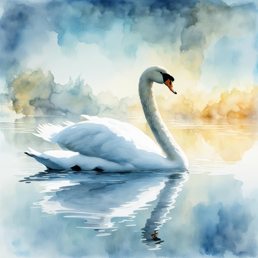 White Swan in Watercolor Style