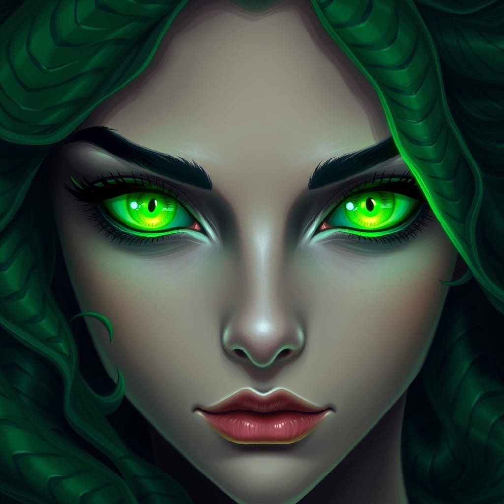 Hypnotic Emerald Eyes: A Mythical Portrait
