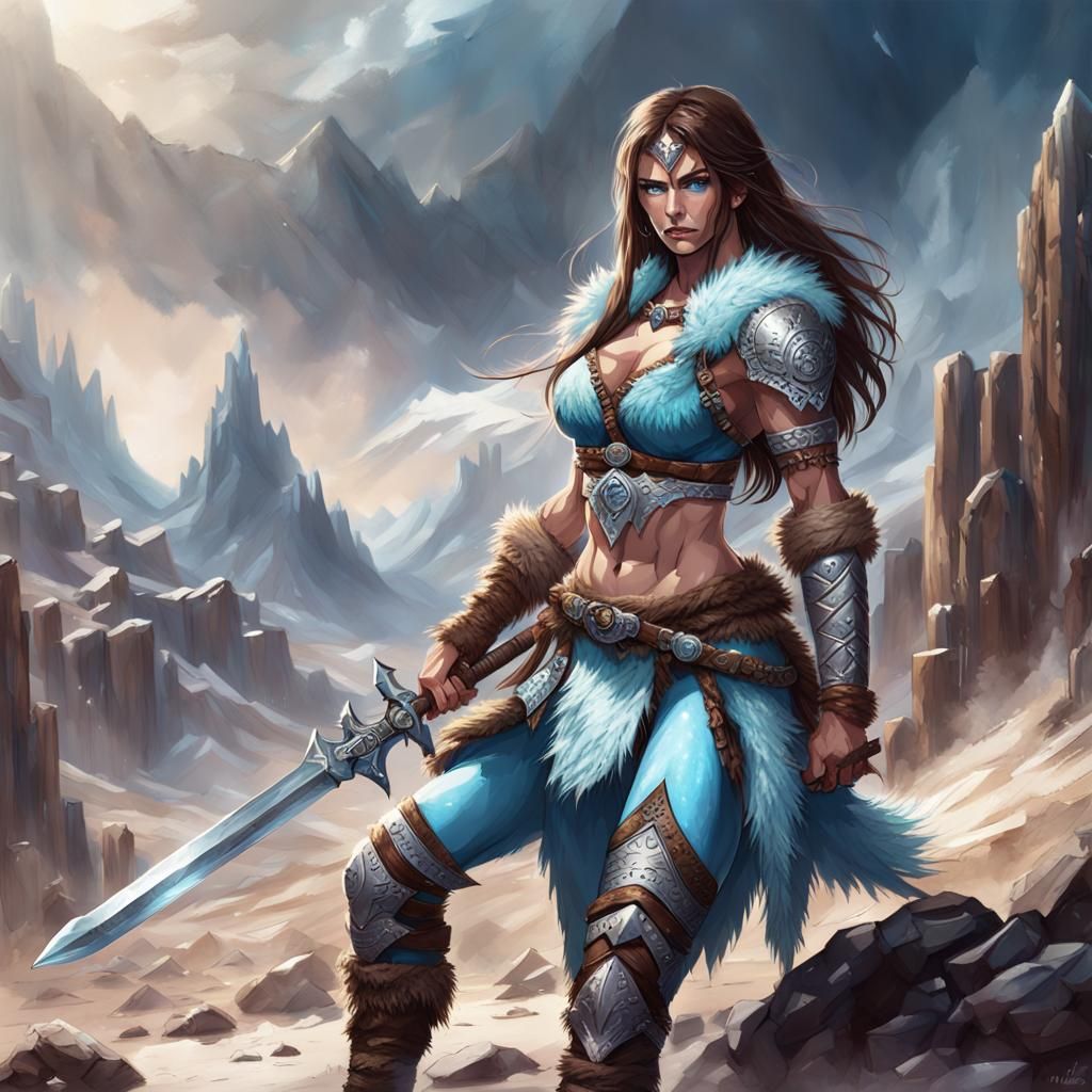 Fantasy Barbarian Warrior with Sword in Desert