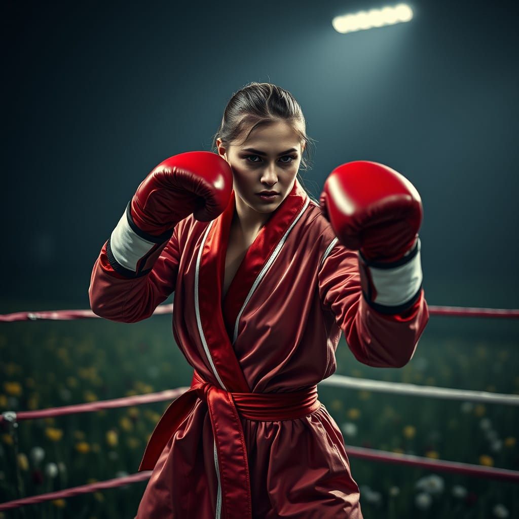 Female Boxer Battles in Springtime Arena