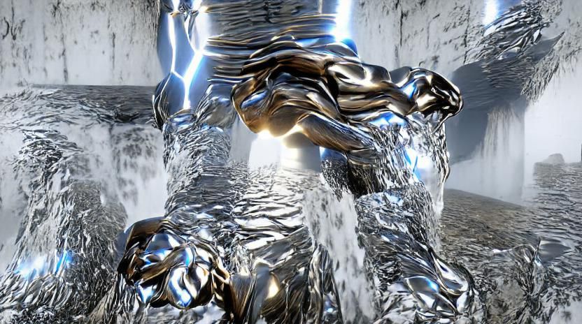 Liquid Silver Metal Waterfall: Hyperrealistic Digital Art