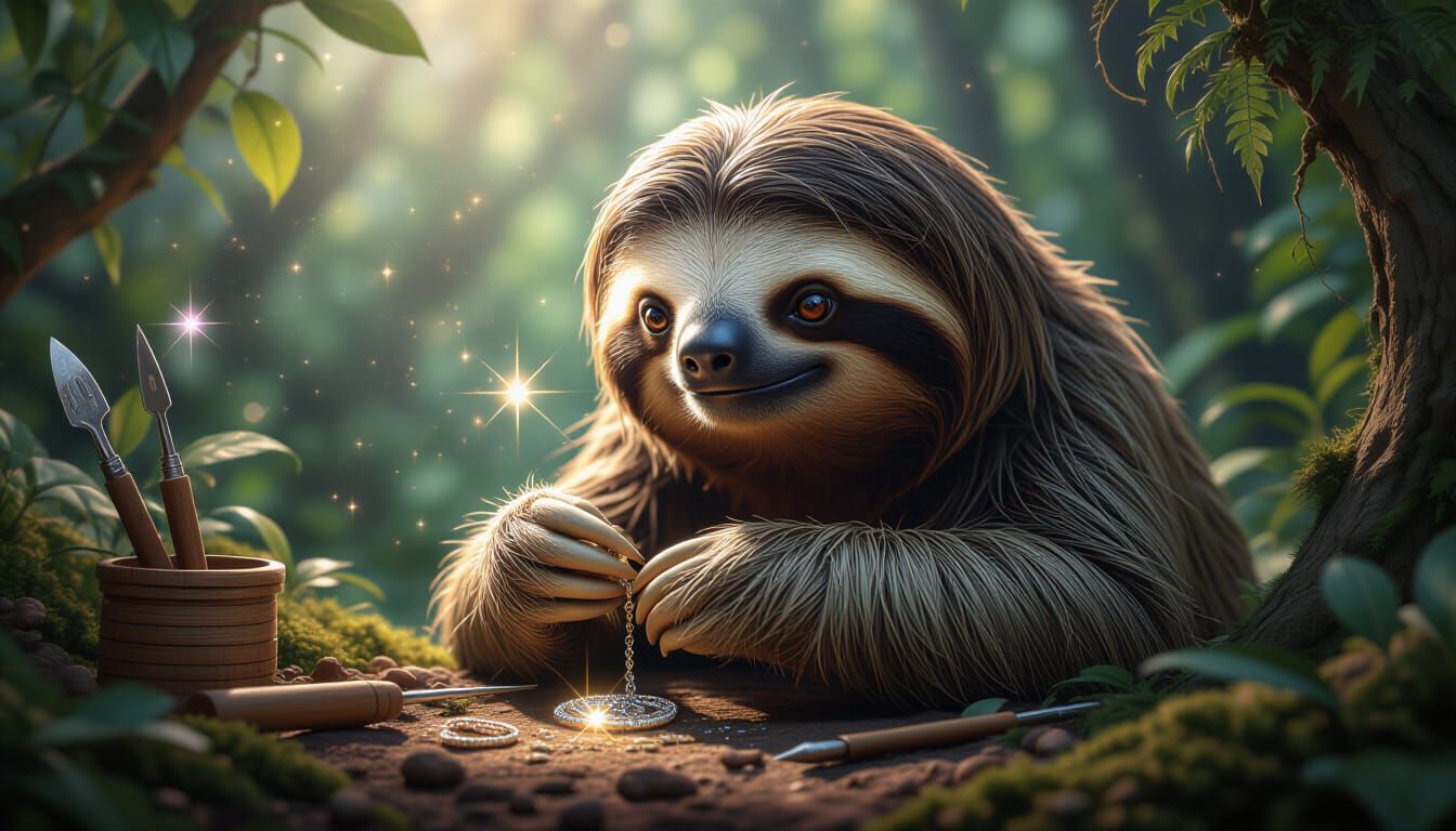 Hyperrealistic Sloth Crafts Starlight Jewelry in Enchanted F...