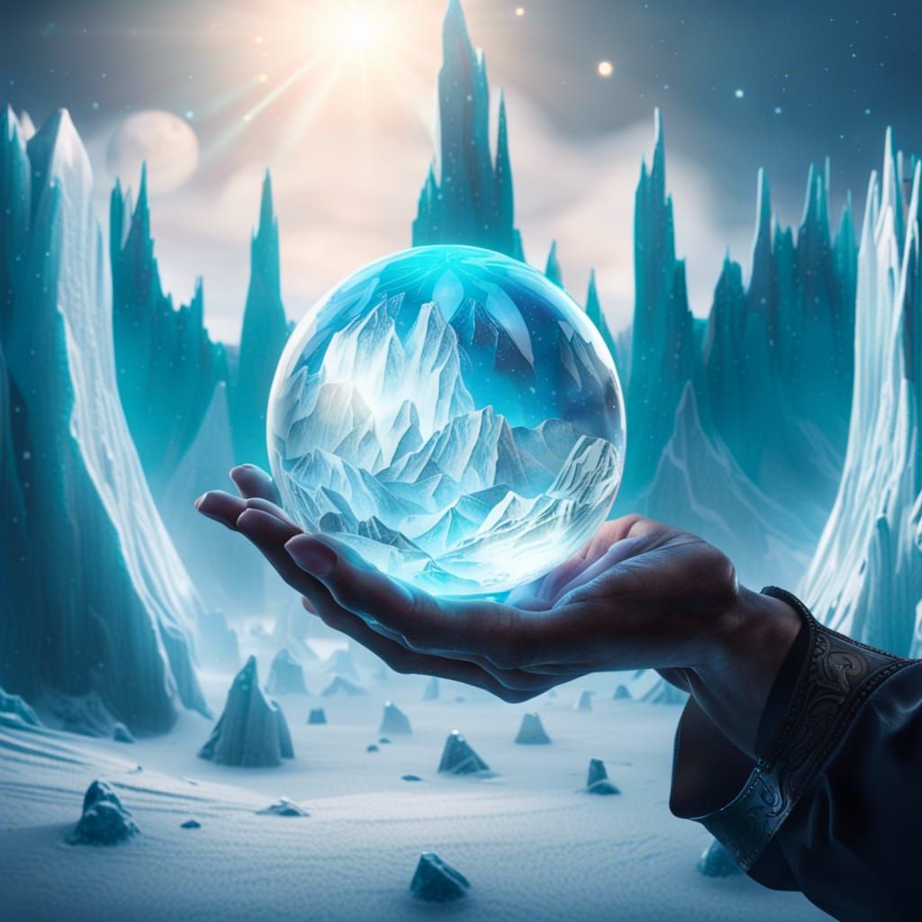 Futuristic Wizard with Ice City Scrying Orb