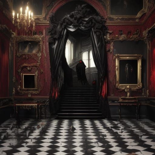 Ominous Dark Fantasy Mirror Consultation in Rococo Horrorcor...