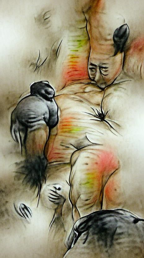 Surreal Human Form in Charcoal and Watercolor
