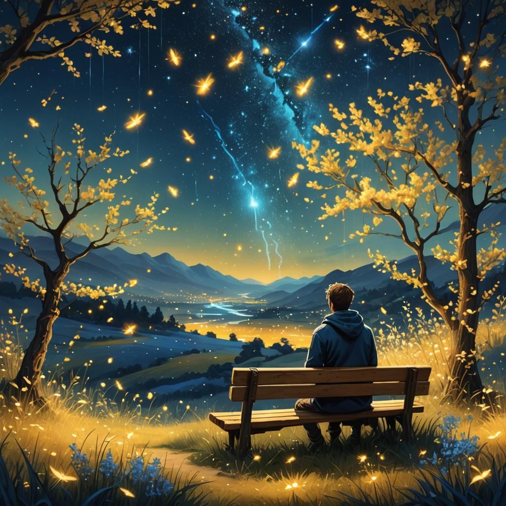 Man Gazing at Dreamy Landscape in Digital Art