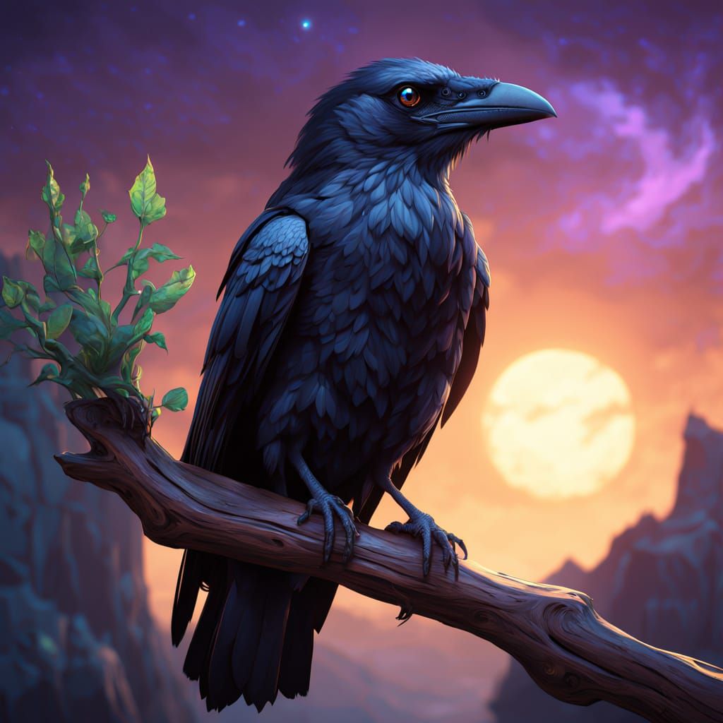 Mystical Crow in Norse Landscape
