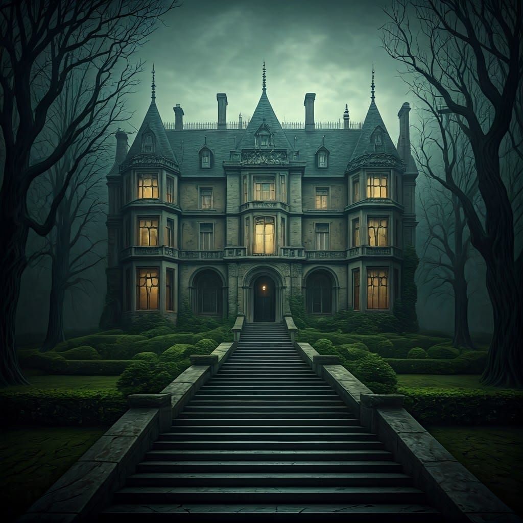 Haunted Mansion in Dark Surrealist Style