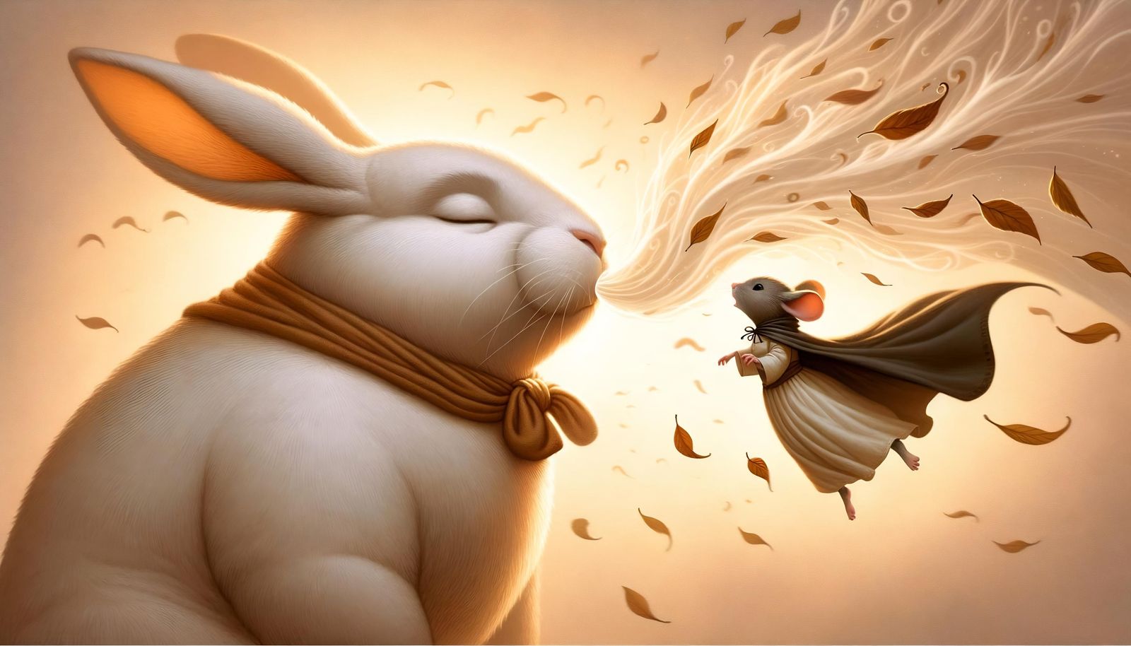 Magical Gust Lifts Mouse, Whimsical Illustration