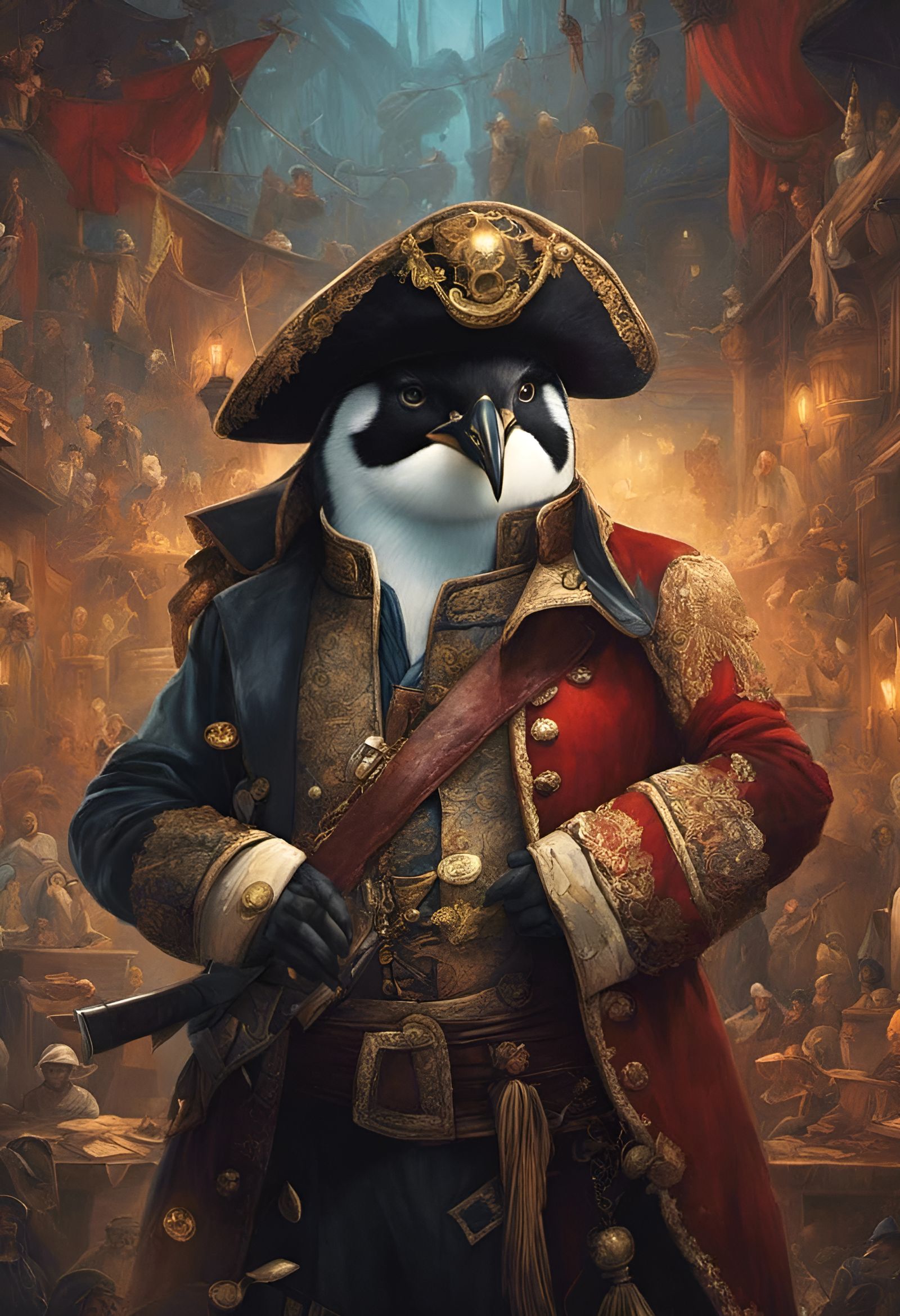 Penguin Pirates in Marbled Oil Splash