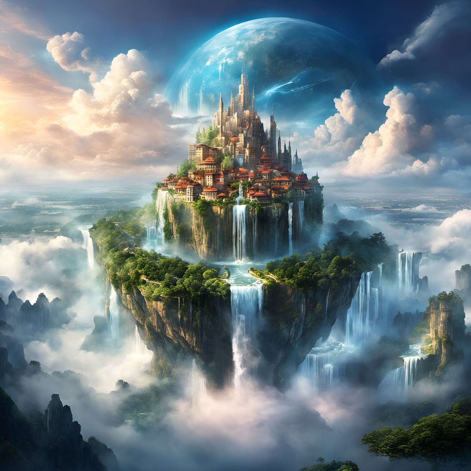 Ethereal Floating City in Clouds Digital Art