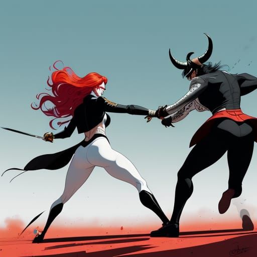 Dynamic Comic Action Bullfighter in Vibrant Silhouettes