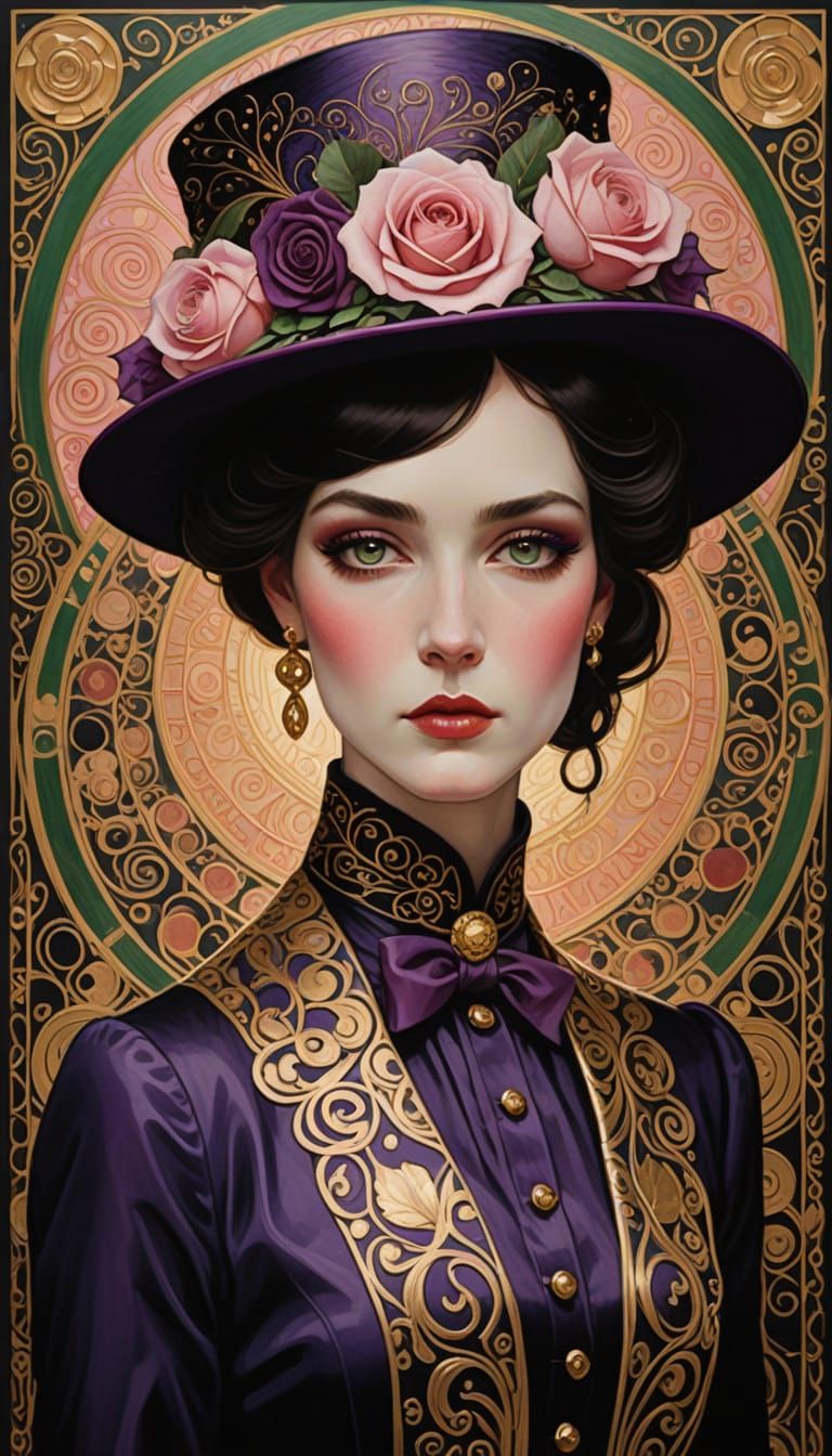 Elegant Victorian Lady in Plum-Purple Top Hat